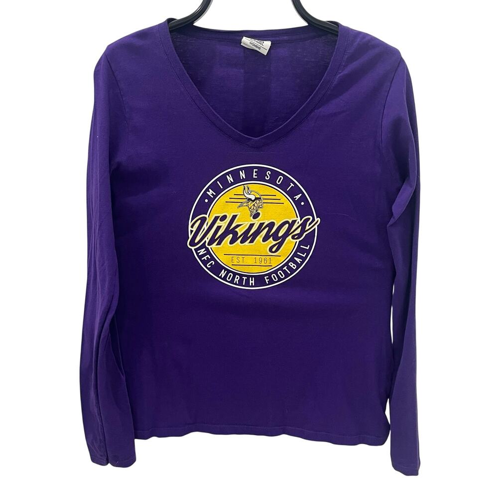 NFL Team Apparel Women's MD Minnesota Vikings Long Sleeve V-neck Graphic T-shirt